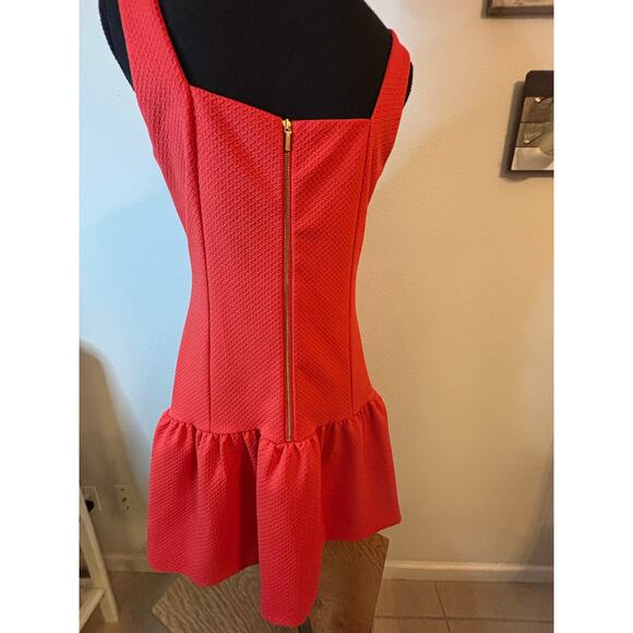 TRINA TURK Isis Coral Red Orange Textured Drop Waist Flounce Dress - Picture 9 of 11